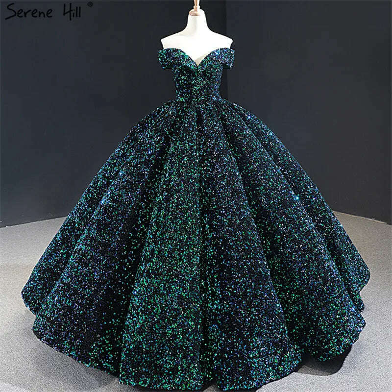 KIMLUD, Gold Dubai Sweetheart Sexy Plus Size Wedding Dresses 2023 Sequined Off Shoulder Luxury Bridal Gowns HM66991 Couture Dress, green / 6, KIMLUD APPAREL - Womens Clothes