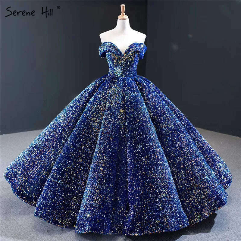 KIMLUD, Gold Dubai Sweetheart Sexy Plus Size Wedding Dresses 2023 Sequined Off Shoulder Luxury Bridal Gowns HM66991 Couture Dress, royal blue / 6, KIMLUD APPAREL - Womens Clothes