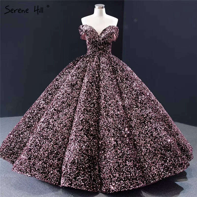 KIMLUD, Gold Dubai Sweetheart Sexy Plus Size Wedding Dresses 2023 Sequined Off Shoulder Luxury Bridal Gowns HM66991 Couture Dress, pink / 2, KIMLUD APPAREL - Womens Clothes