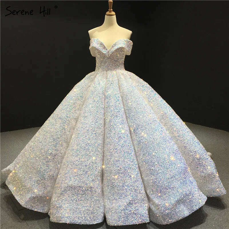 KIMLUD, Gold Dubai Sweetheart Sexy Plus Size Wedding Dresses 2023 Sequined Off Shoulder Luxury Bridal Gowns HM66991 Couture Dress, white / 2, KIMLUD APPAREL - Womens Clothes