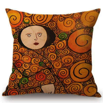 Gold Oil Painting Throw Pillow Cover Gustav Klimt Gallery Pillow Case Home Decorative Pillow Linen Pillowcase Sofa Cushion - KIMLUD