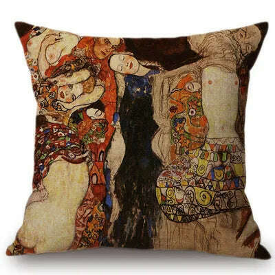 Gold Oil Painting Throw Pillow Cover Gustav Klimt Gallery Pillow Case Home Decorative Pillow Linen Pillowcase Sofa Cushion - KIMLUD