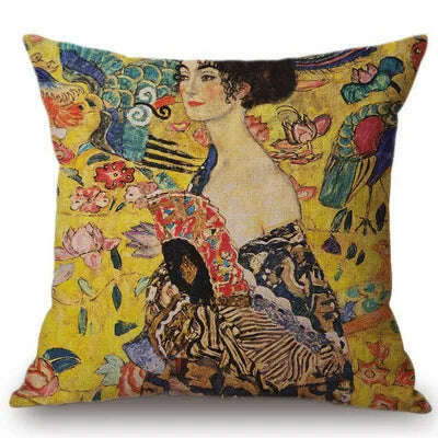 Gold Oil Painting Throw Pillow Cover Gustav Klimt Gallery Pillow Case Home Decorative Pillow Linen Pillowcase Sofa Cushion - KIMLUD