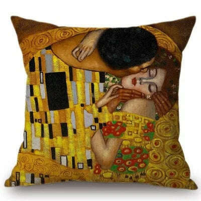 Gold Oil Painting Throw Pillow Cover Gustav Klimt Gallery Pillow Case Home Decorative Pillow Linen Pillowcase Sofa Cushion - KIMLUD