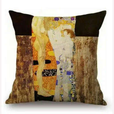 Gold Oil Painting Throw Pillow Cover Gustav Klimt Gallery Pillow Case Home Decorative Pillow Linen Pillowcase Sofa Cushion - KIMLUD