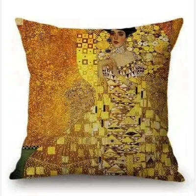 Gold Oil Painting Throw Pillow Cover Gustav Klimt Gallery Pillow Case Home Decorative Pillow Linen Pillowcase Sofa Cushion - KIMLUD