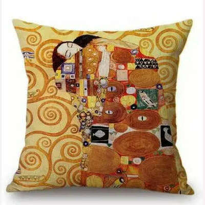 Gold Oil Painting Throw Pillow Cover Gustav Klimt Gallery Pillow Case Home Decorative Pillow Linen Pillowcase Sofa Cushion - KIMLUD