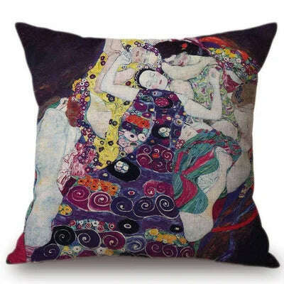 Gold Oil Painting Throw Pillow Cover Gustav Klimt Gallery Pillow Case Home Decorative Pillow Linen Pillowcase Sofa Cushion - KIMLUD