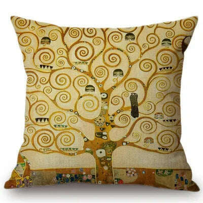 Gold Oil Painting Throw Pillow Cover Gustav Klimt Gallery Pillow Case Home Decorative Pillow Linen Pillowcase Sofa Cushion - KIMLUD