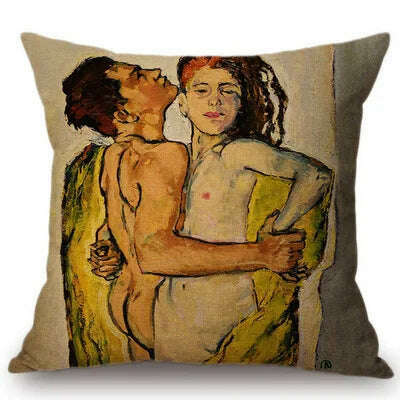 Gold Oil Painting Throw Pillow Cover Gustav Klimt Gallery Pillow Case Home Decorative Pillow Linen Pillowcase Sofa Cushion - KIMLUD