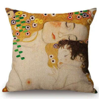 Gold Oil Painting Throw Pillow Cover Gustav Klimt Gallery Pillow Case Home Decorative Pillow Linen Pillowcase Sofa Cushion - KIMLUD