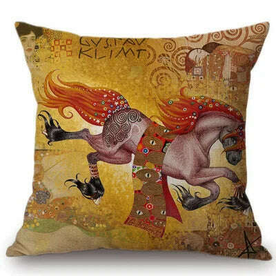 Gold Oil Painting Throw Pillow Cover Gustav Klimt Gallery Pillow Case Home Decorative Pillow Linen Pillowcase Sofa Cushion - KIMLUD