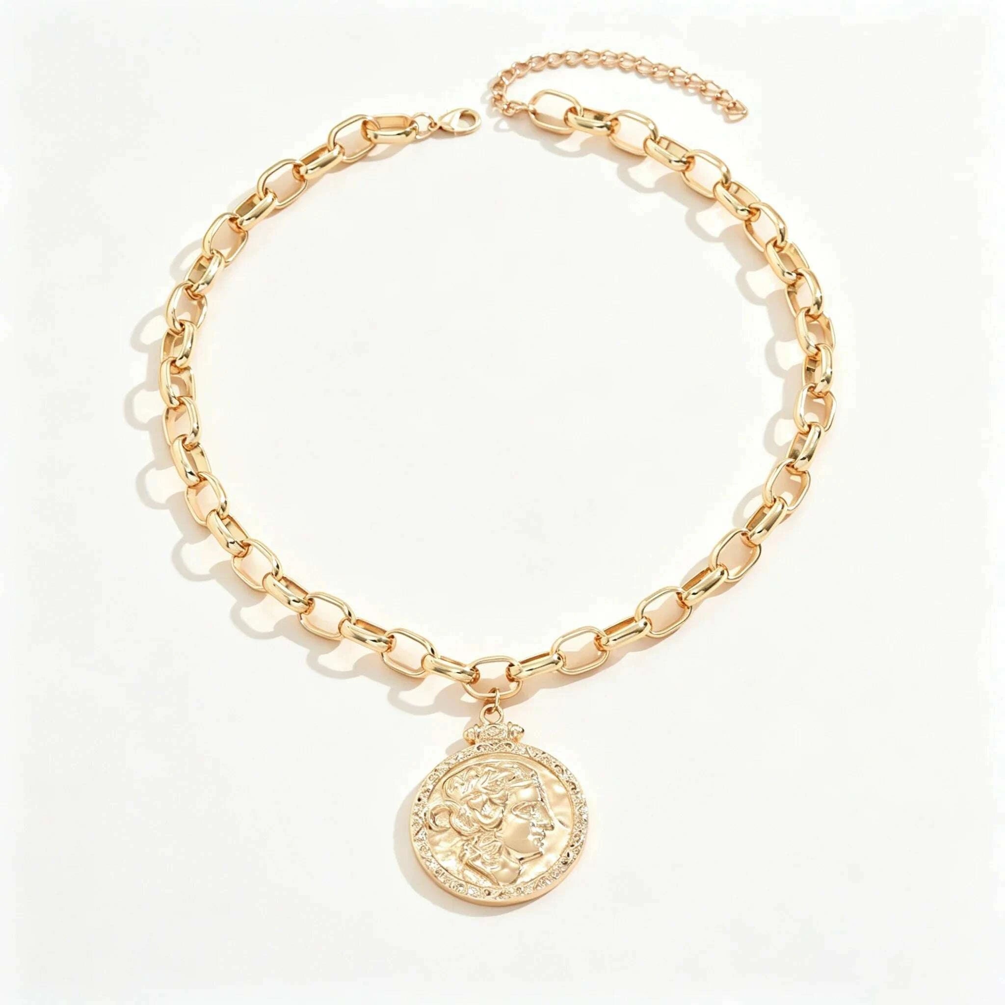 Gold Tone Coin Pendant Necklace - Gold Tone | KIMLUD
