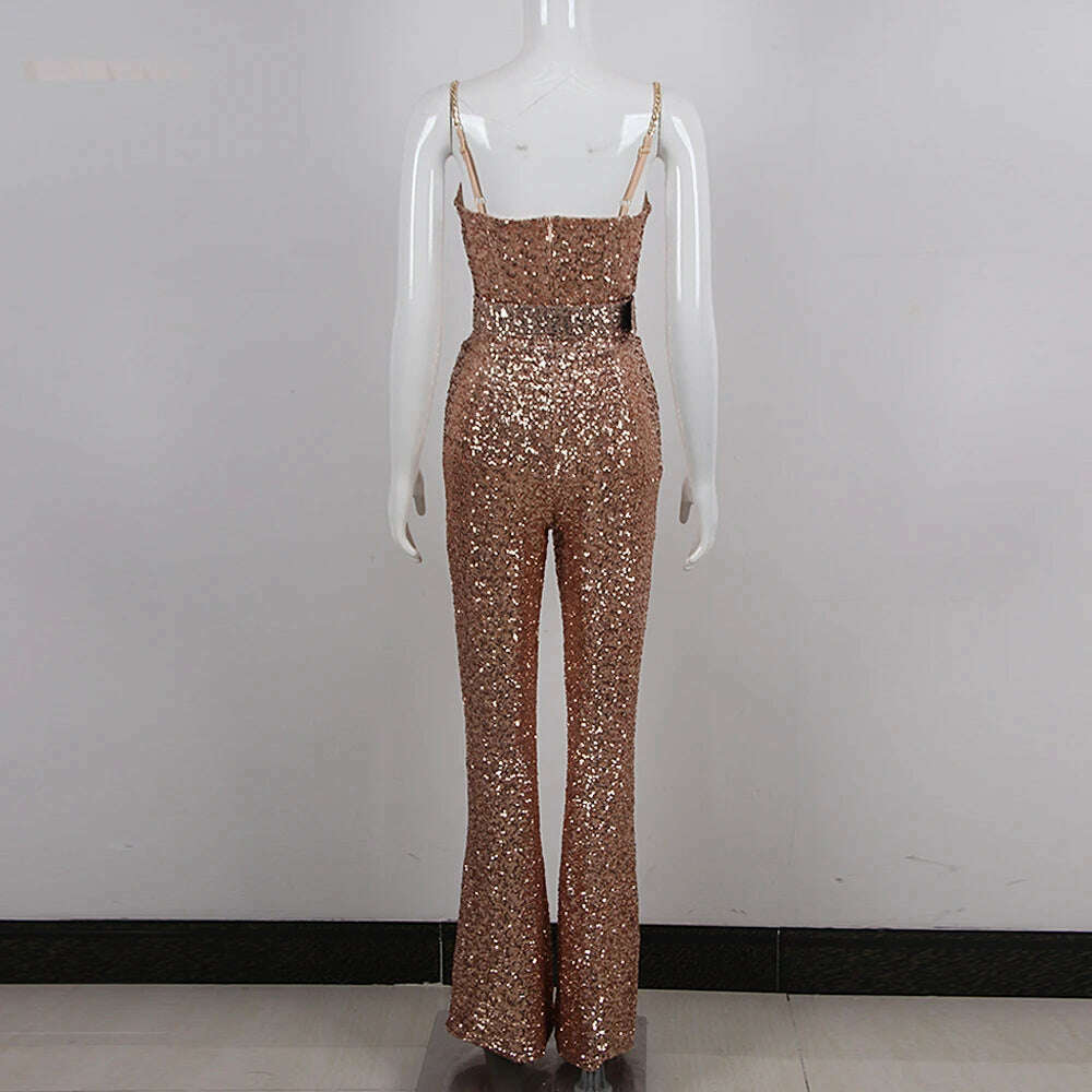 KIMLUD, Golden spaghetti strap Women's Jumpsuit 2023 Summer New Sleeveless Bodycon Jumpsuits Women Bodysuit Clothes Streetwear, KIMLUD Womens Clothes