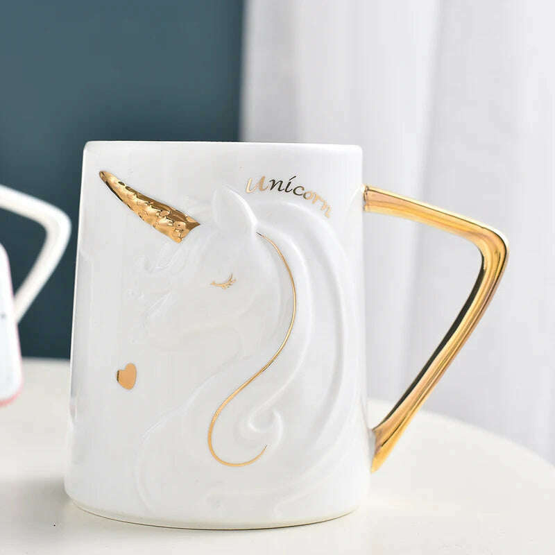 Gorgeous Relief Unicorn Coffee Mug with Mobile Phone Holder Lid Cute Water Tea Ceramic Milk Breakfast Cup Creative Gift - KIMLUD