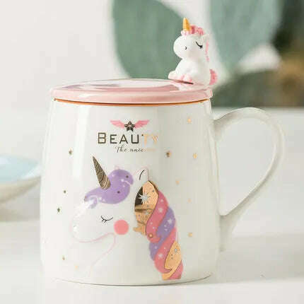 Gorgeous Relief Unicorn Coffee Mug with Mobile Phone Holder Lid Cute Water Tea Ceramic Milk Breakfast Cup Creative Gift - KIMLUD