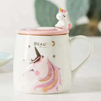Gorgeous Relief Unicorn Coffee Mug with Mobile Phone Holder Lid Cute Water Tea Ceramic Milk Breakfast Cup Creative Gift - KIMLUD