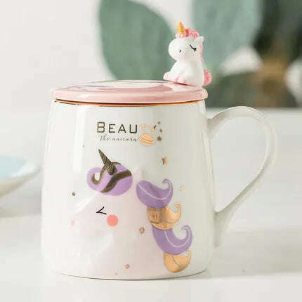 Gorgeous Relief Unicorn Coffee Mug with Mobile Phone Holder Lid Cute Water Tea Ceramic Milk Breakfast Cup Creative Gift - KIMLUD