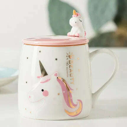 Gorgeous Relief Unicorn Coffee Mug with Mobile Phone Holder Lid Cute Water Tea Ceramic Milk Breakfast Cup Creative Gift - KIMLUD