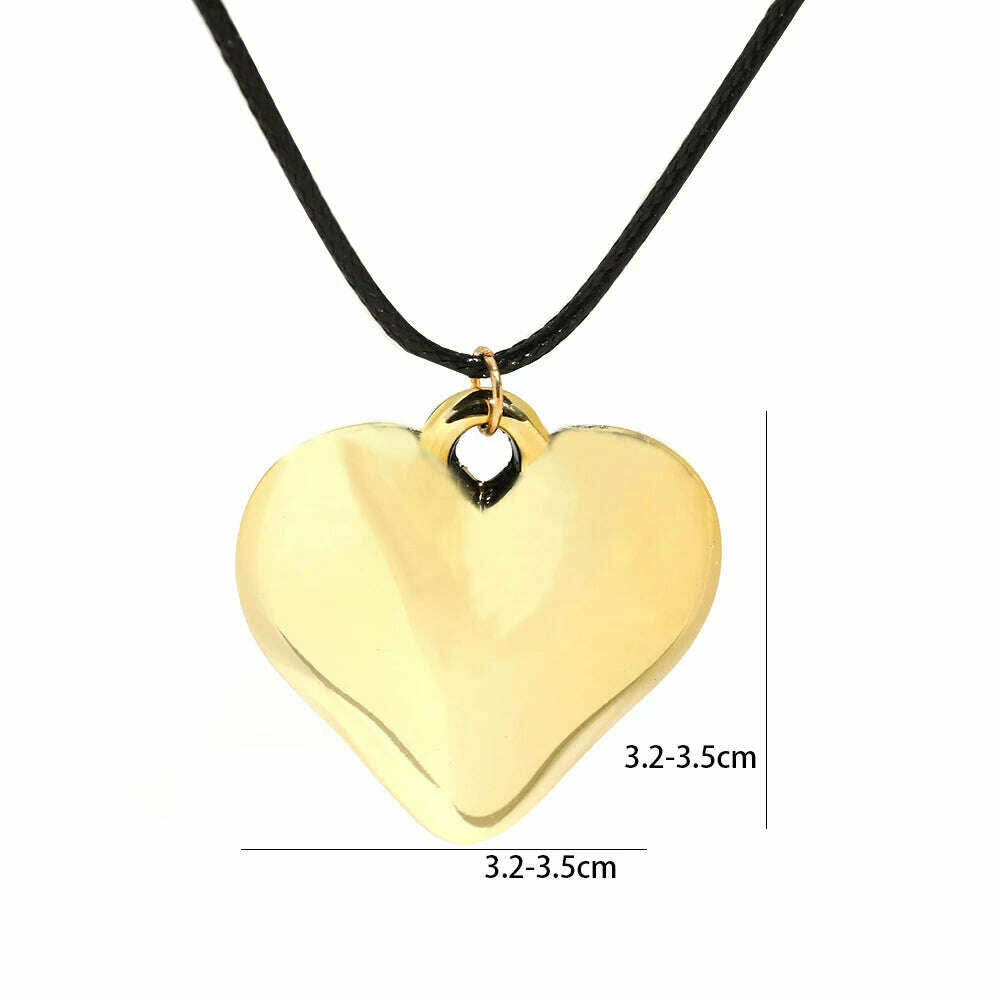 Goth Black Leather Braid Wax Cord Short Chain Necklace for Women Simple Love Heart Pendant Choker Halloween Jewelry Accessories - KIMLUD