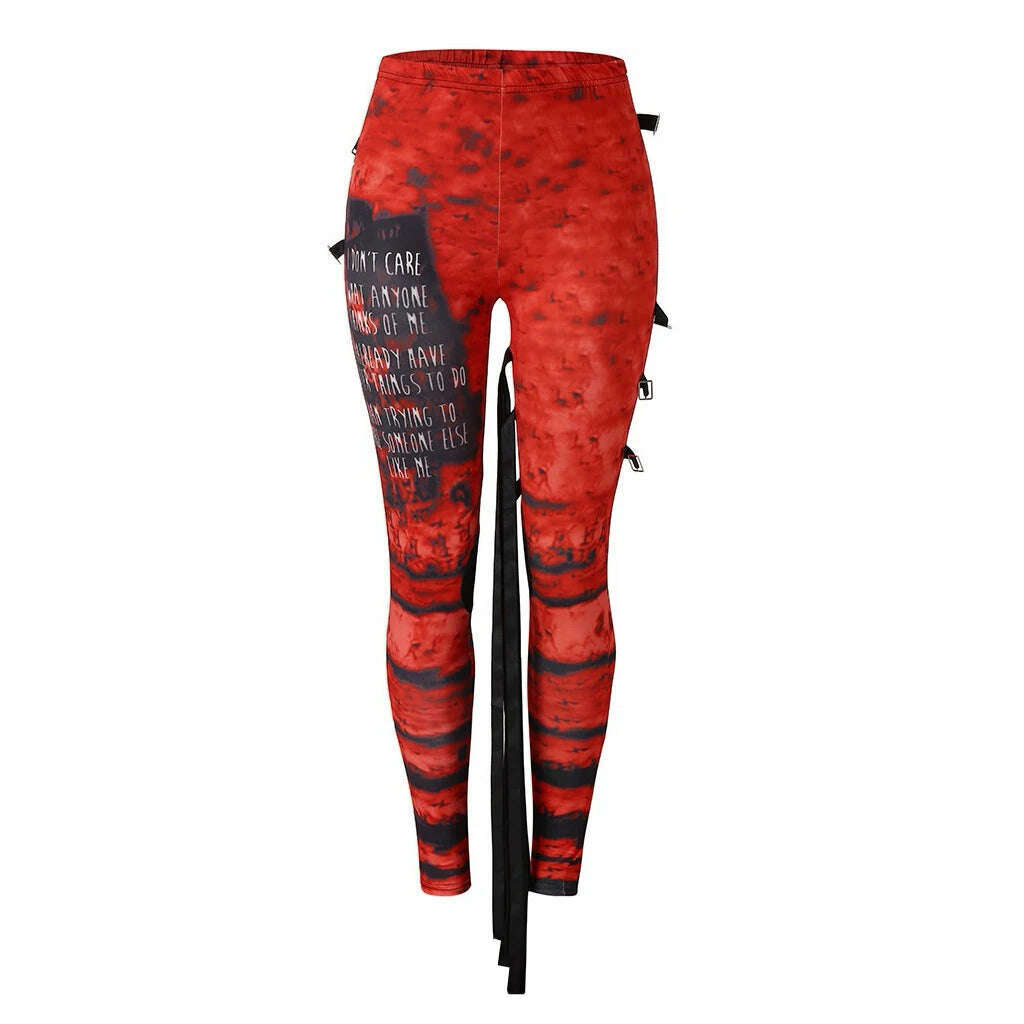 Gothic Mesh Tie Leggings For Woman Clothing 2023 Autumn Streetwear Girls Black Long Pants for Female Bodycon Trousers - KIMLUD