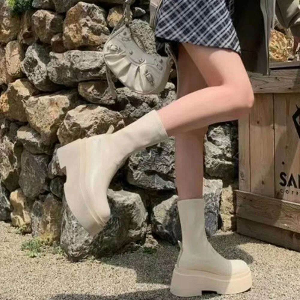 KIMLUD, Gothic Platform High Boots Shoes For Women Halloween Combat Motorcycle Boots Black Punk Chunky Long Design Knee-high Boots, beige ankle boots / CN35, KIMLUD APPAREL - Womens Clothes