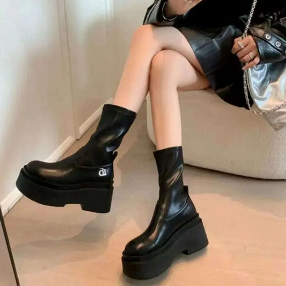 KIMLUD, Gothic Platform High Boots Shoes For Women Halloween Combat Motorcycle Boots Black Punk Chunky Long Design Knee-high Boots, black ankle boots / CN35, KIMLUD APPAREL - Womens Clothes