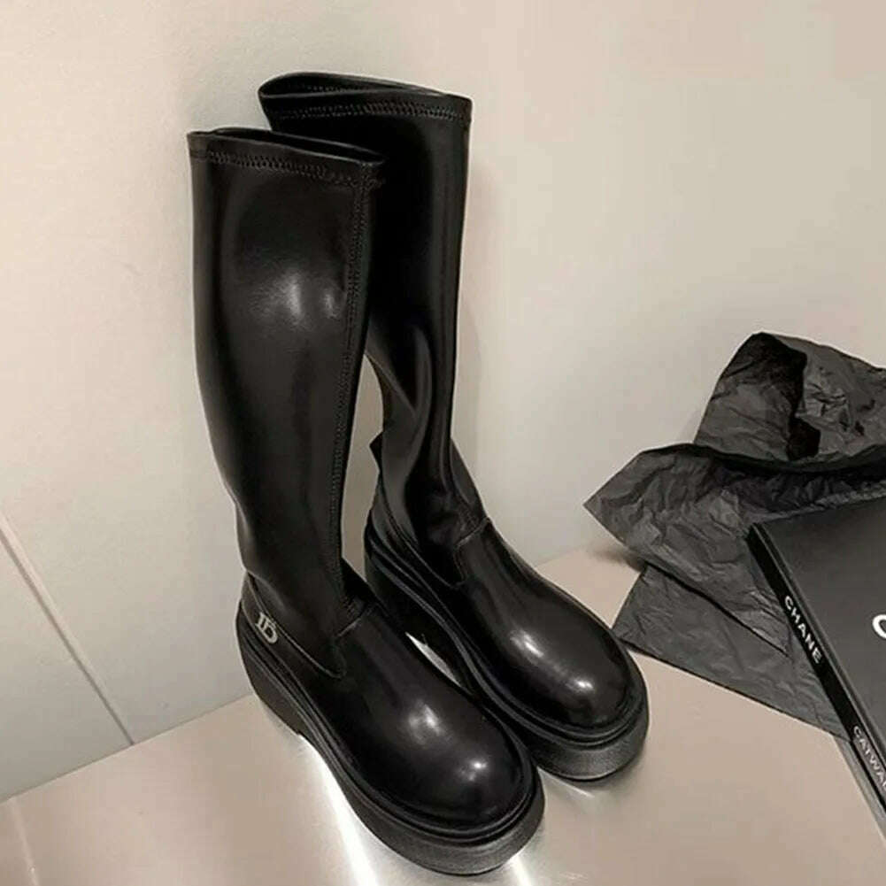 KIMLUD, Gothic Platform High Boots Shoes For Women Halloween Combat Motorcycle Boots Black Punk Chunky Long Design Knee-high Boots, KIMLUD Womens Clothes