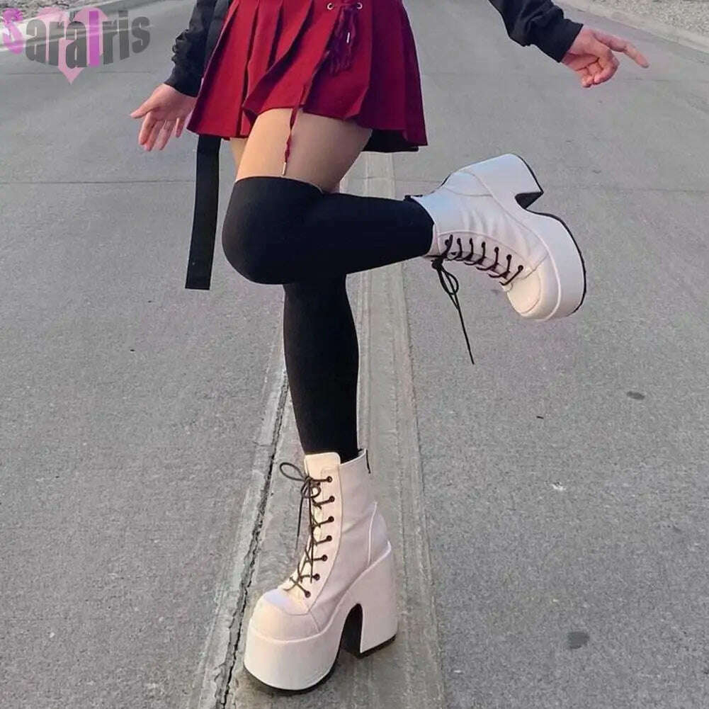 KIMLUD, Gothic Punk Women Thigh Boots Platform Chunky High Heels Cosplay Black Street Shoes For Woman Y2K Motorcycle Over The Knee Boots, white 3 / 5, KIMLUD APPAREL - Womens Clothes