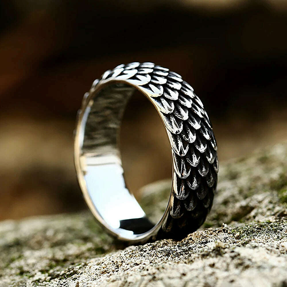Gothic Vintage Norse Viking Dragon Scales Rings For Men Women Fashion Simple Stainless Steel Amulet Jewelry Gifts Dropshipping - KIMLUD