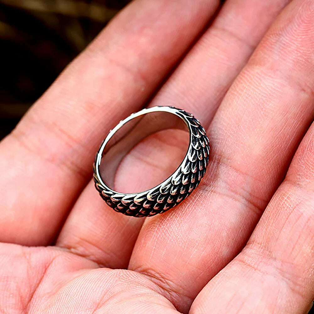 Gothic Vintage Norse Viking Dragon Scales Rings For Men Women Fashion Simple Stainless Steel Amulet Jewelry Gifts Dropshipping - KIMLUD
