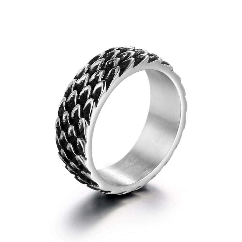 Gothic Vintage Norse Viking Dragon Scales Rings For Men Women Fashion Simple Stainless Steel Amulet Jewelry Gifts Dropshipping - KIMLUD