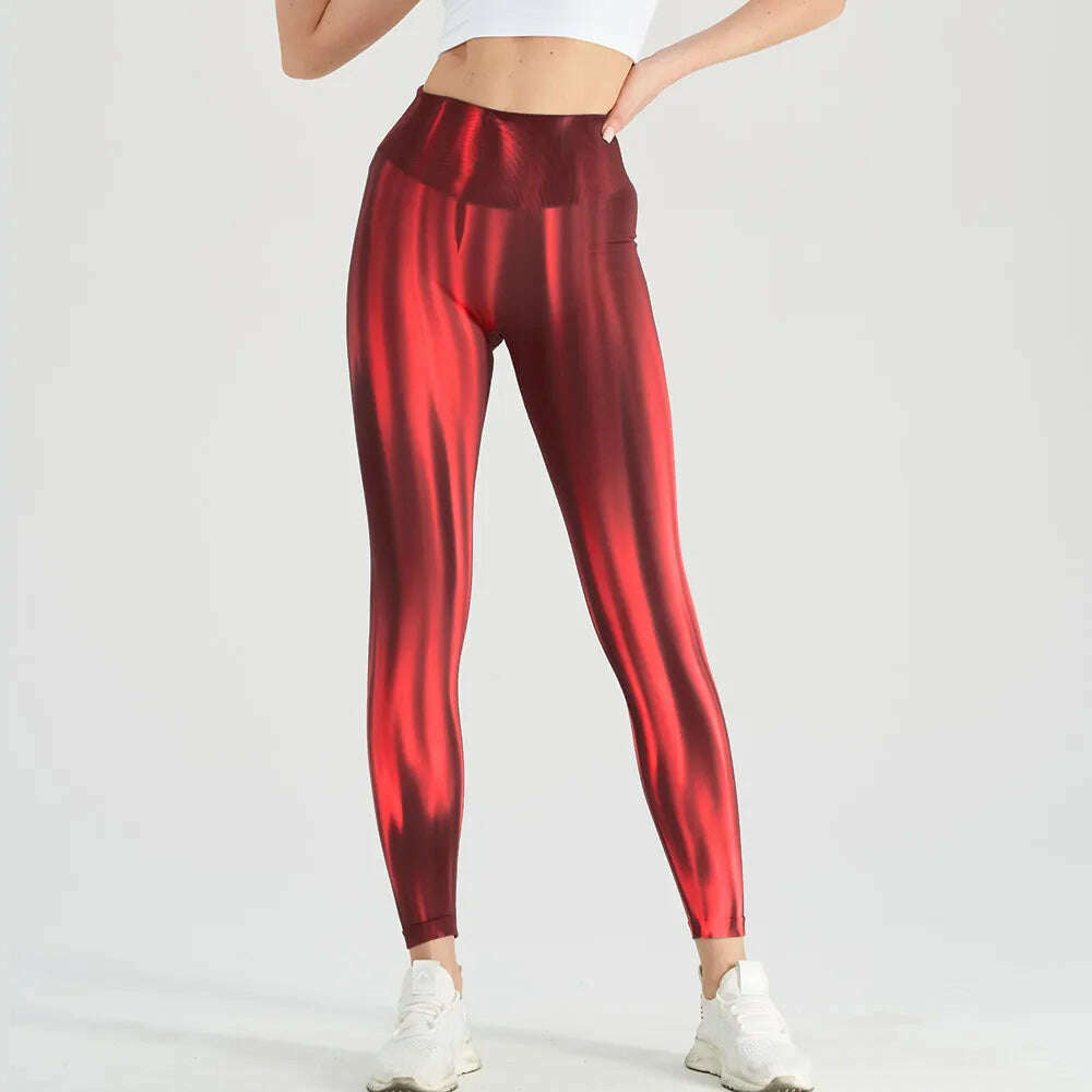 KIMLUD, Gradient High Waist Sexy Gym Leggings Women Run Athletic Skinny Stretch Sports Tights Woman Beautiful Running Pants, red / S, KIMLUD APPAREL - Womens Clothes