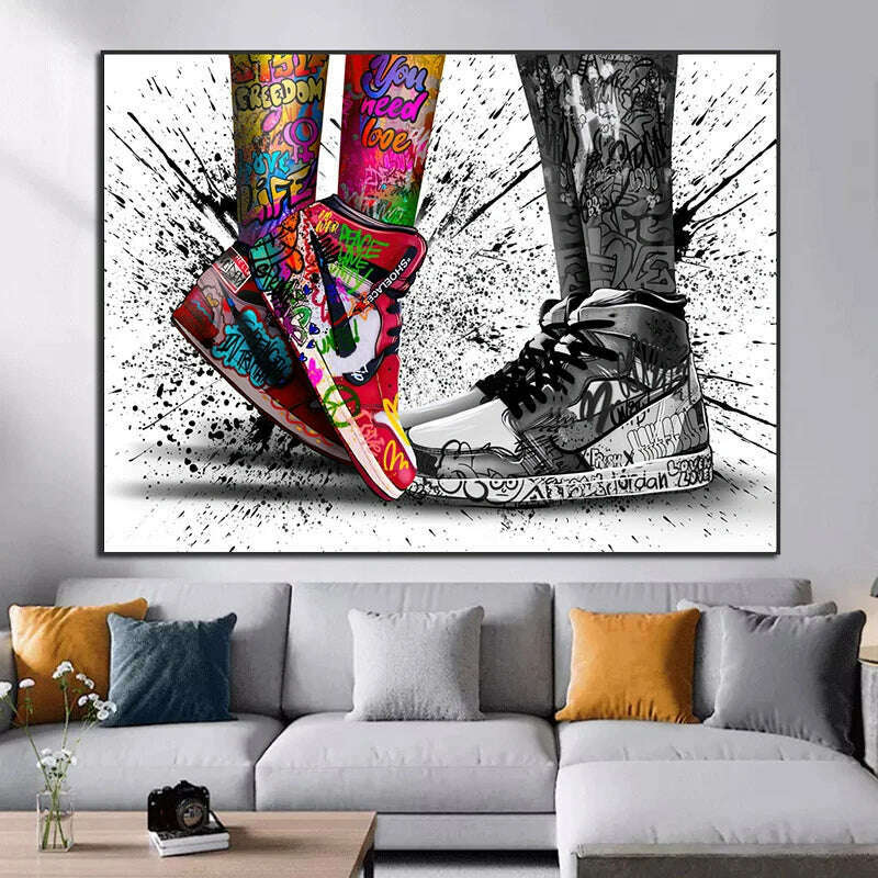 KIMLUD, Graffiti Tide Brand Sneakers Poster Print Wall Art Canvas Painting Modern Pop Art Home Decorative Painting For Living Room Decor, KIMLUD Womens Clothes