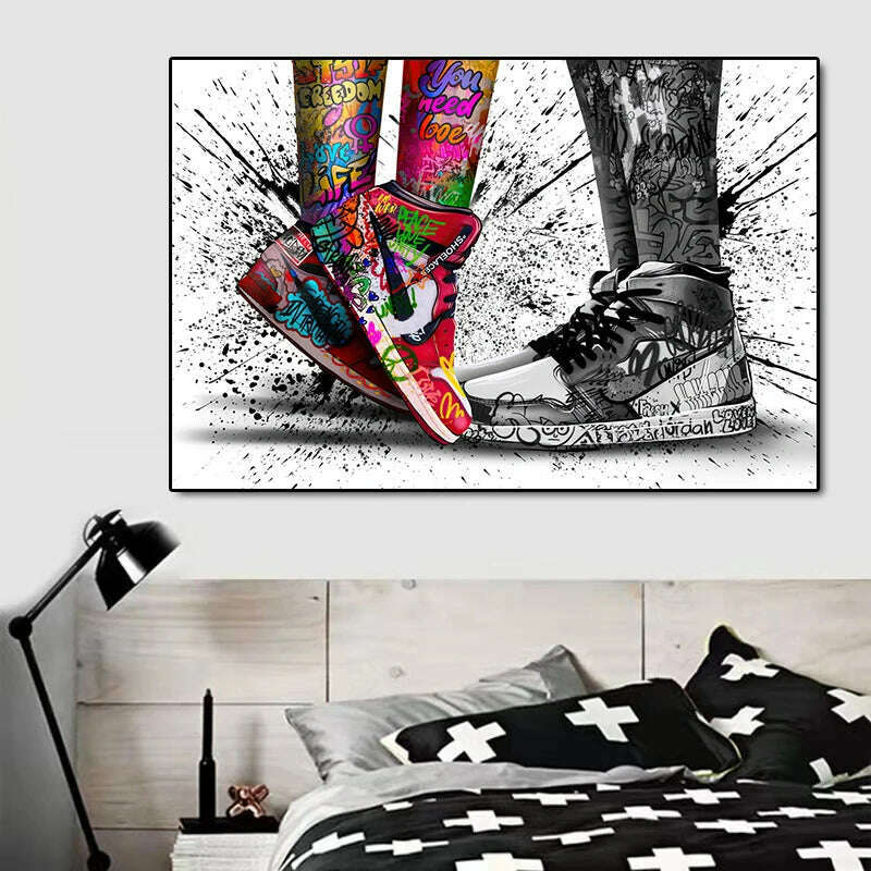 KIMLUD, Graffiti Tide Brand Sneakers Poster Print Wall Art Canvas Painting Modern Pop Art Home Decorative Painting For Living Room Decor, KIMLUD Womens Clothes