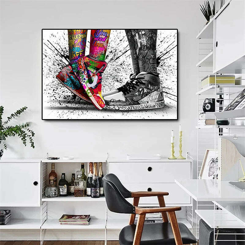 KIMLUD, Graffiti Tide Brand Sneakers Poster Print Wall Art Canvas Painting Modern Pop Art Home Decorative Painting For Living Room Decor, KIMLUD Womens Clothes