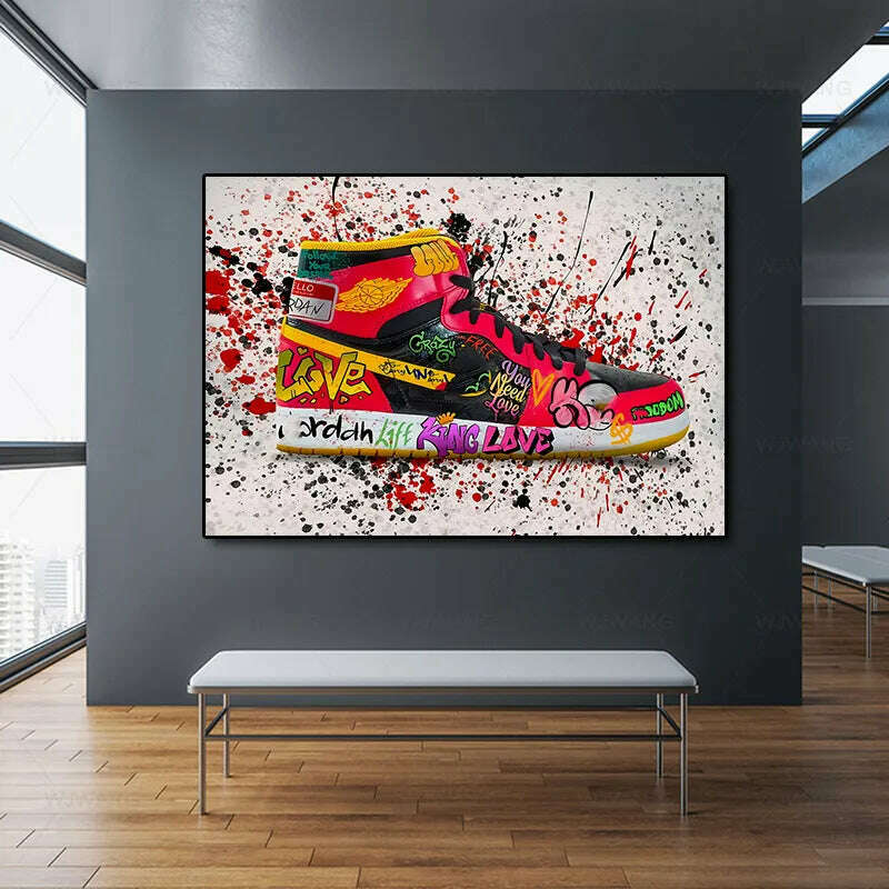 KIMLUD, Graffiti Tide Sneakers HD Art Inkjet Canvas Painting Fashion Posters and Prints Street Pop Art Wall Picture for Living Room Home, KIMLUD Womens Clothes