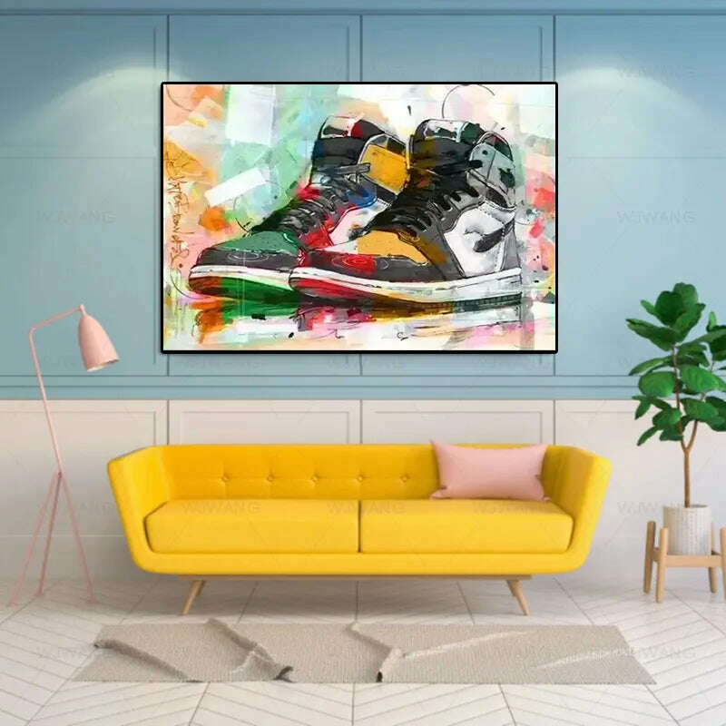 Graffiti Tide Sneakers HD Art Inkjet Canvas Painting Fashion Posters and Prints Street Pop Art Wall Picture for Living Room Home - KIMLUD