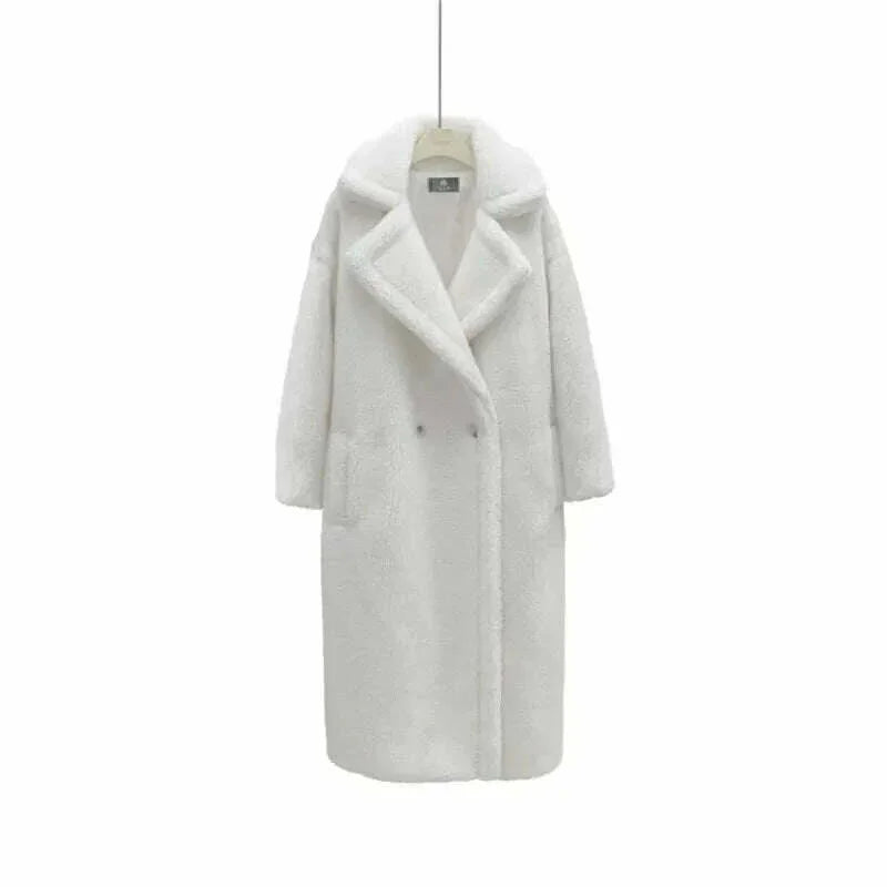 KIMLUD, Grain Sheep Camel Fur Coat Women'S Autumn Thickened Lamb Fleece Lapel Double Breasted Mid Length Coat, KIMLUD Womens Clothes