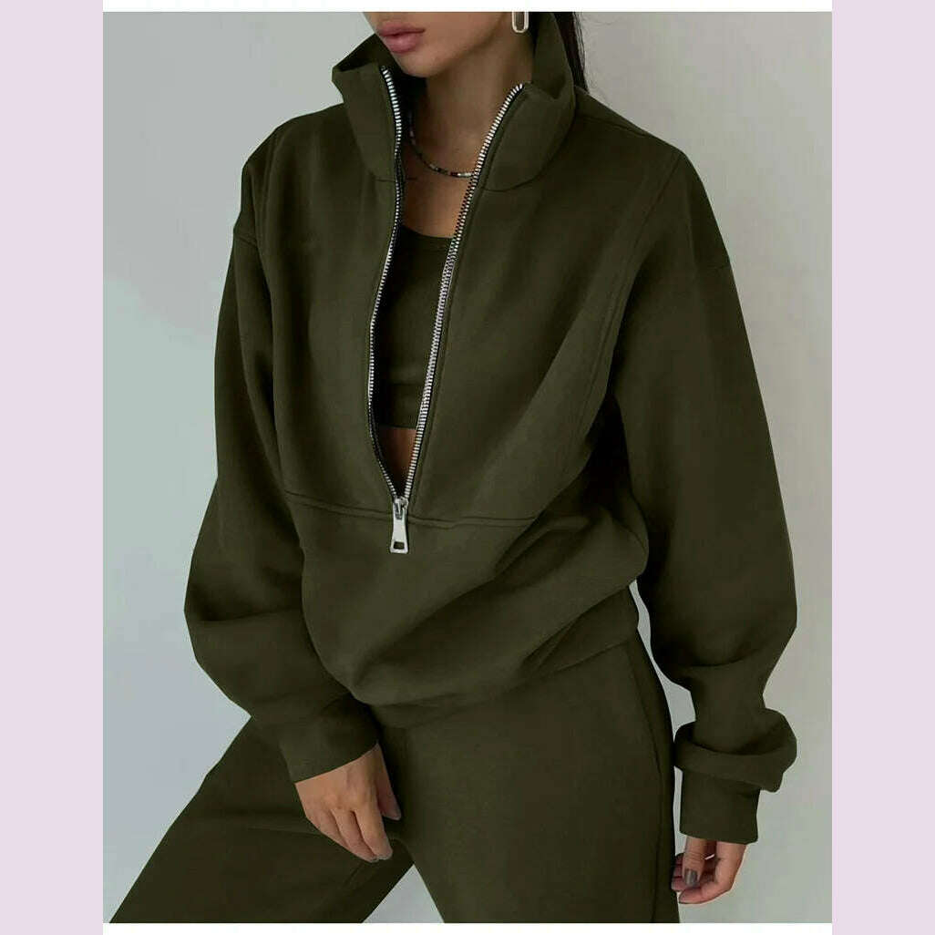 Gray Thick Warm Women Tracksuit 2 Piese Set Winter Pink Fleece Sweatpants And Sweatshirts Purple Suit Set Women Pants Set Ladies - KIMLUD