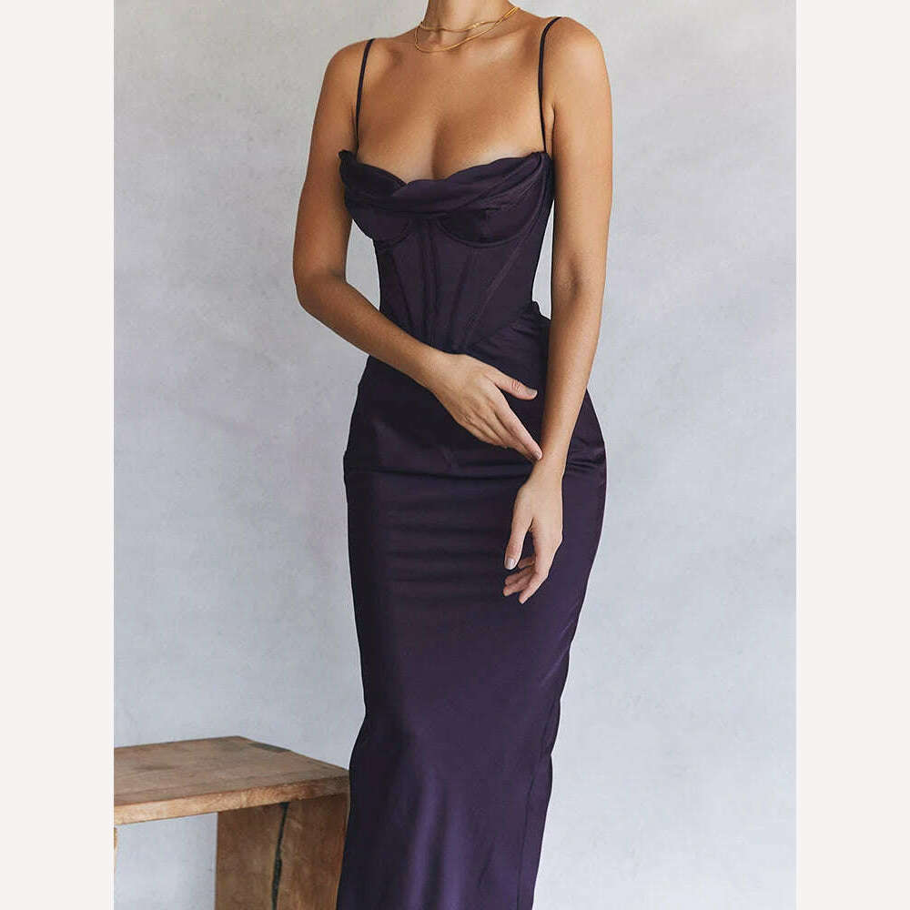 KIMLUD, Green Maxi Bodycon Dress Sexy Celebrity Event Prom Night Party Dresses Satin V Neck Spaghetti Strap Women Dresses 2022 Summer, purple dress / S, KIMLUD Womens Clothes