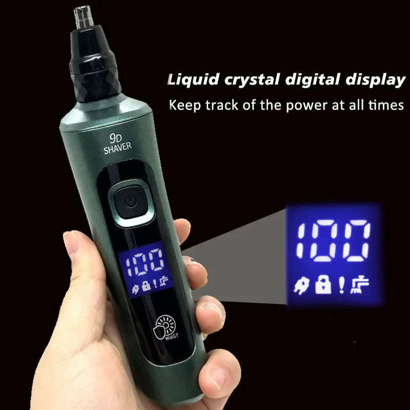 Green Smart Electric Shaver LCD Digital Display Three-head Floating Razor USB Rechargeable Washing Multi-function Beard Knife - KIMLUD