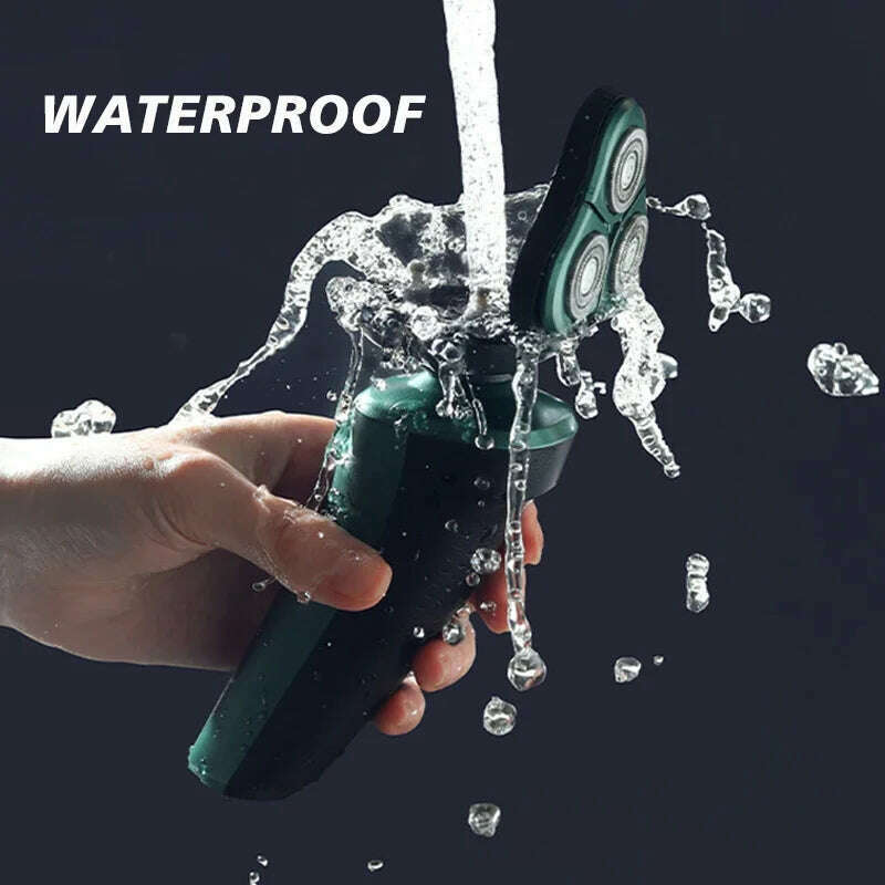 Green Smart Electric Shaver LCD Digital Display Three-head Floating Razor USB Rechargeable Washing Multi-function Beard Knife - KIMLUD