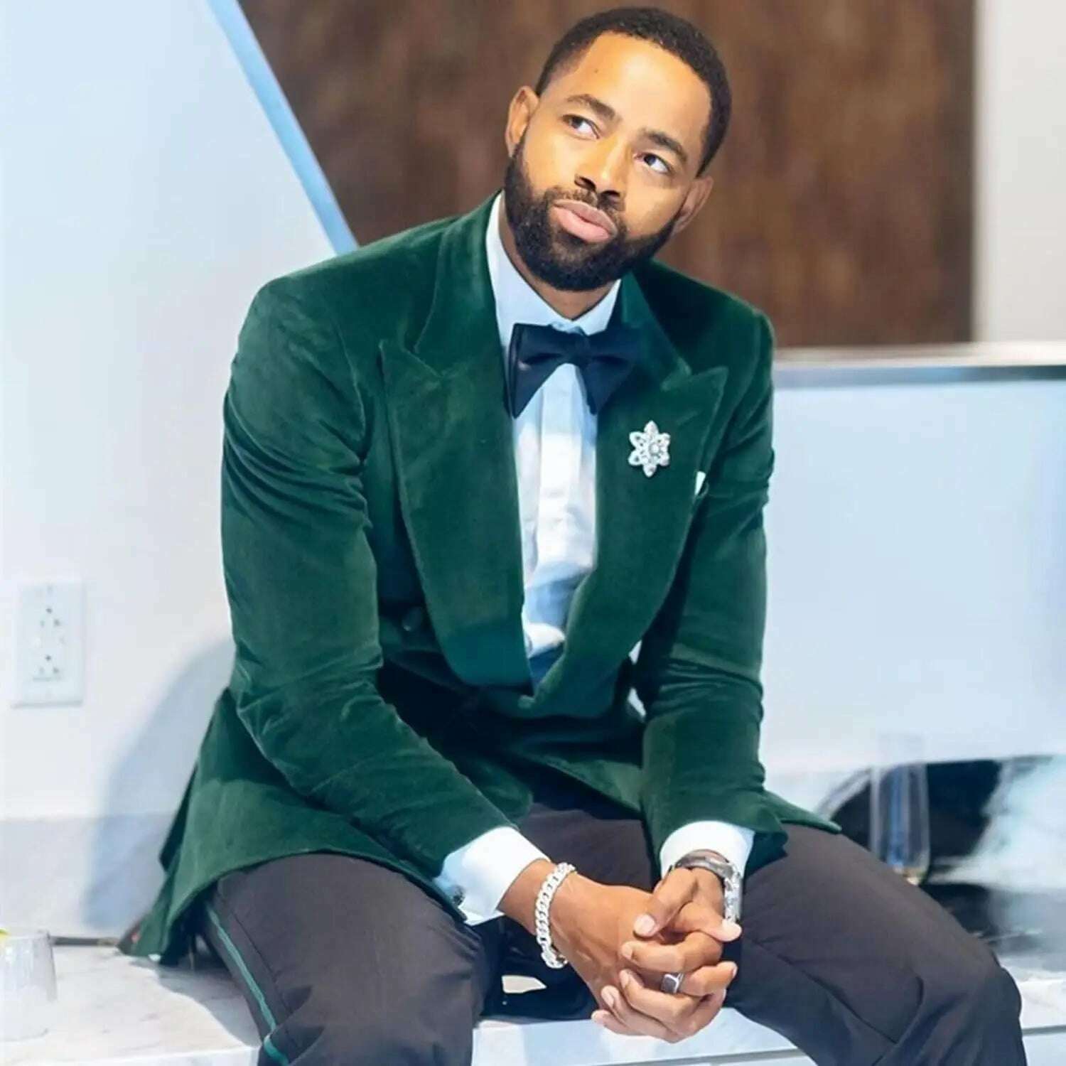 KIMLUD, Green Velvet Smoking Suit Jacket for Men Suit 2024 Slim Fit Peak Lapel Custom Wedding Tuxedo Blazer 1 Pc African Fashion Coat, KIMLUD Womens Clothes