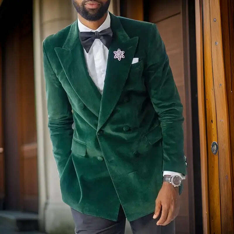KIMLUD, Green Velvet Smoking Suit Jacket for Men Suit 2024 Slim Fit Peak Lapel Custom Wedding Tuxedo Blazer 1 Pc African Fashion Coat, KIMLUD Womens Clothes
