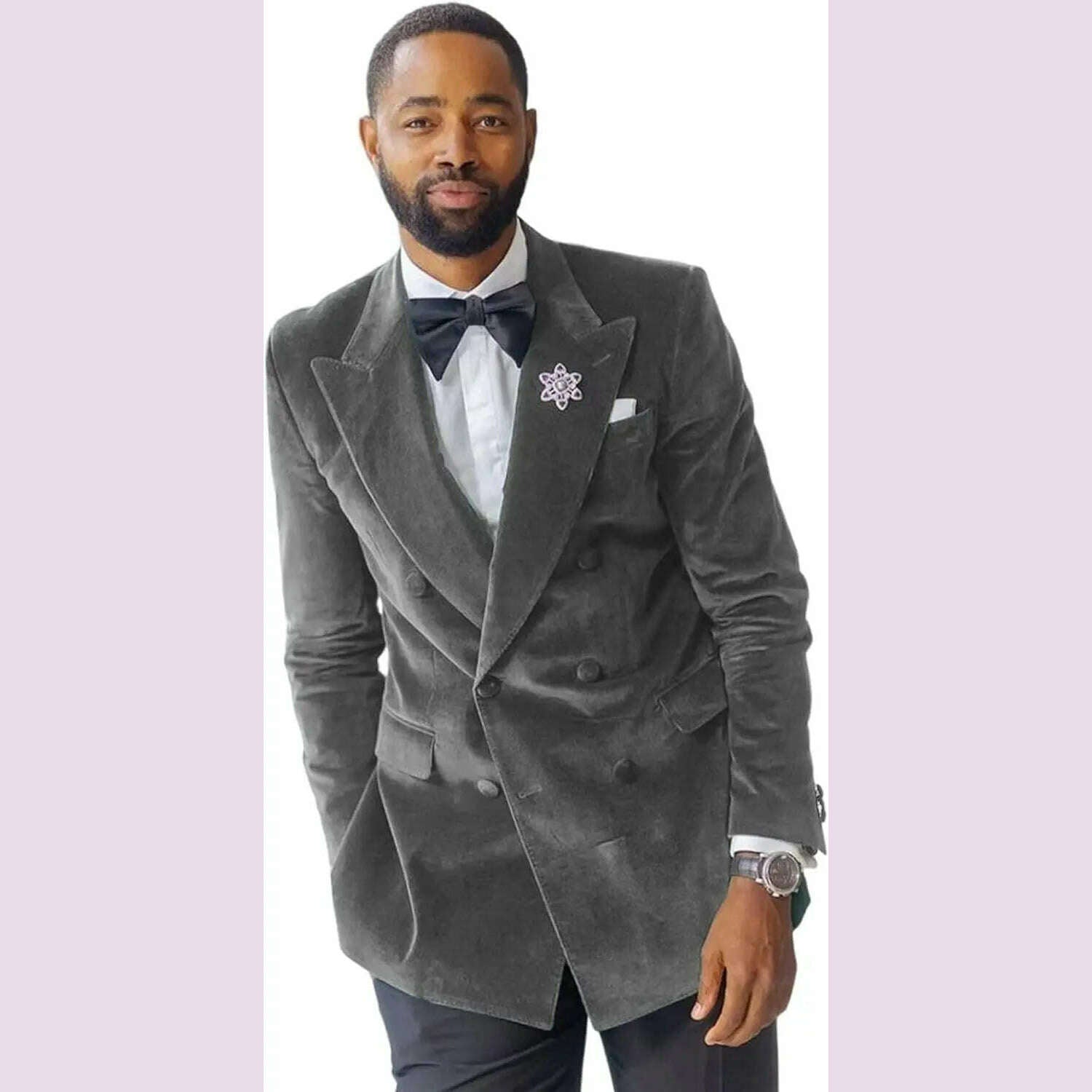 KIMLUD, Green Velvet Smoking Suit Jacket for Men Suit 2024 Slim Fit Peak Lapel Custom Wedding Tuxedo Blazer 1 Pc African Fashion Coat, Grey / Custom Made, KIMLUD APPAREL - Womens Clothes