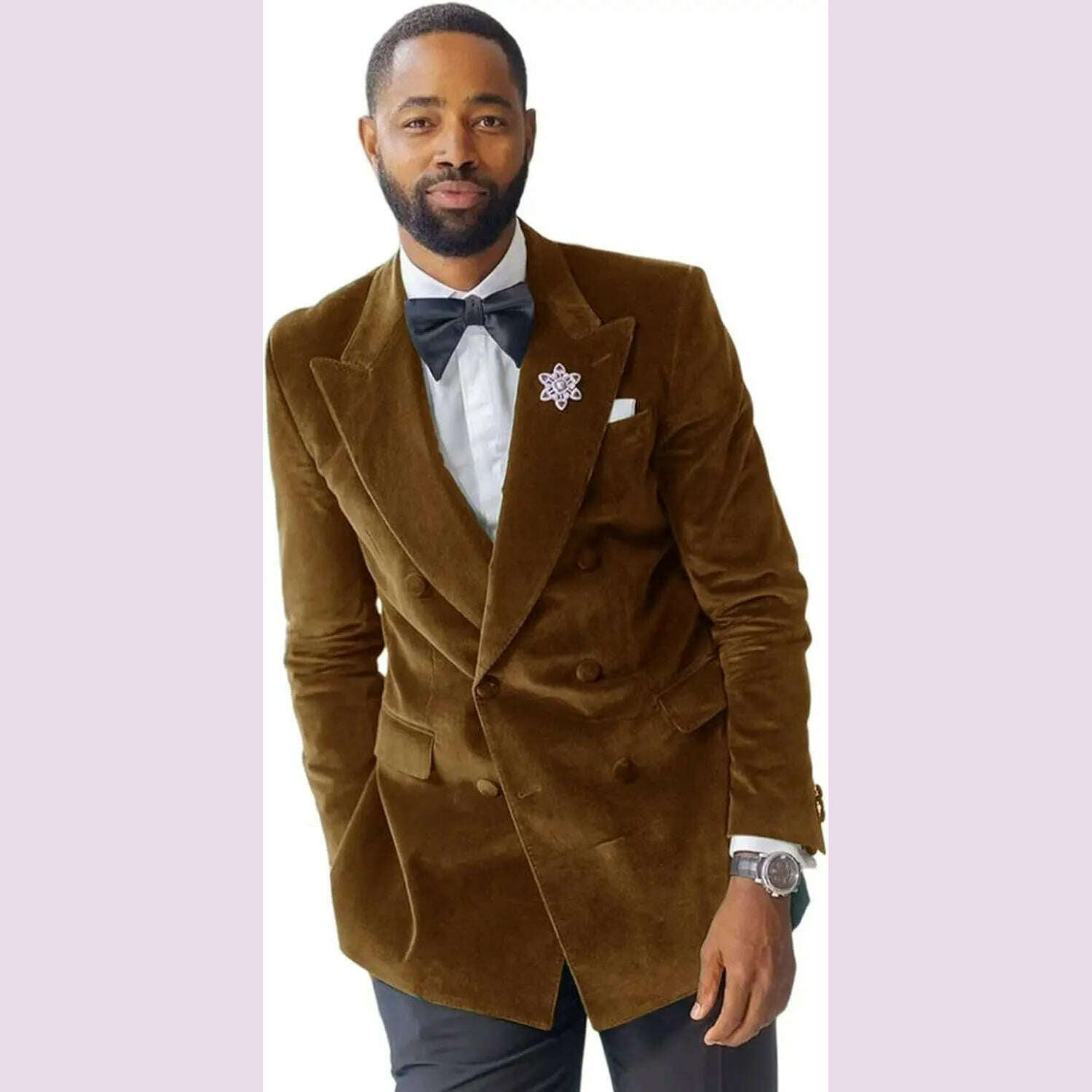 KIMLUD, Green Velvet Smoking Suit Jacket for Men Suit 2024 Slim Fit Peak Lapel Custom Wedding Tuxedo Blazer 1 Pc African Fashion Coat, Brown / 6XL (EU62 or US52), KIMLUD APPAREL - Womens Clothes