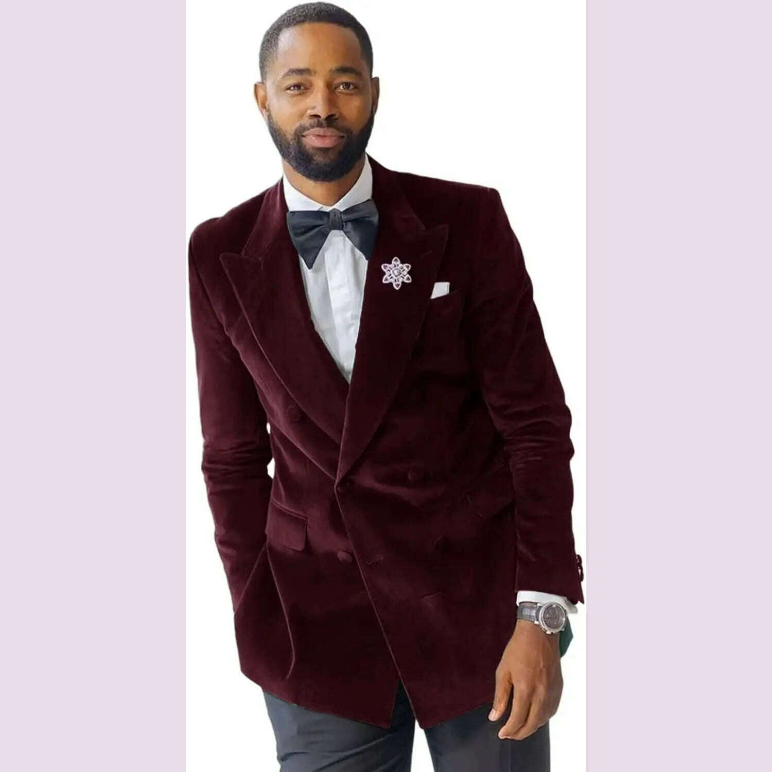 KIMLUD, Green Velvet Smoking Suit Jacket for Men Suit 2024 Slim Fit Peak Lapel Custom Wedding Tuxedo Blazer 1 Pc African Fashion Coat, Burgundy / 5XL (EU60 or US50), KIMLUD APPAREL - Womens Clothes