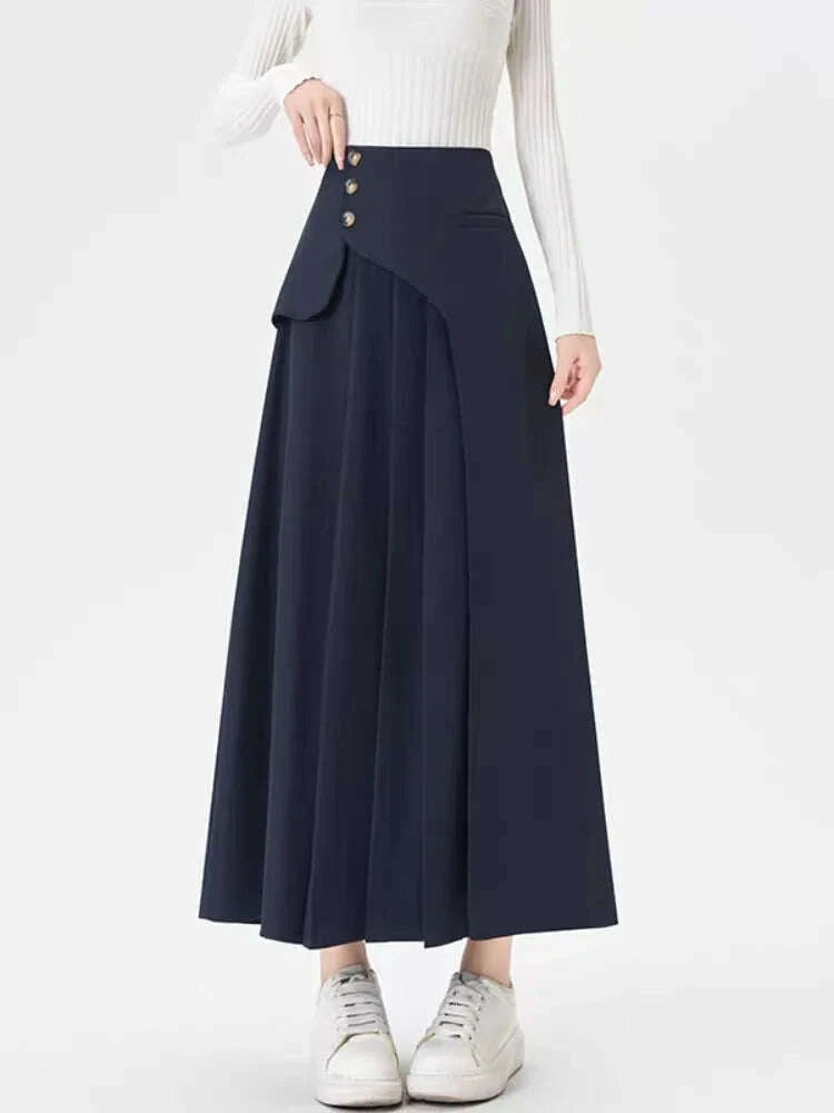 Grey Suiting Midi Skirts for Women High-Waisted A-Line Flare Skirt Perfect Hip-Camouflage Office Skirt for Autumn