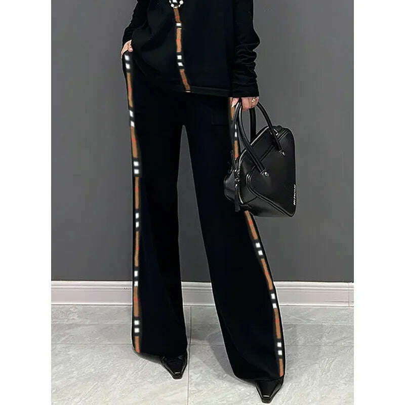 Gymystars Autumn Two Piece Set Winter Pants Sets Casual Contrast Color Wide Leg Trousers High Neck T-Shirts Female Tops&Bottoms - KIMLUD